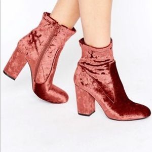 ASOS pink crushed velvet sock bootie